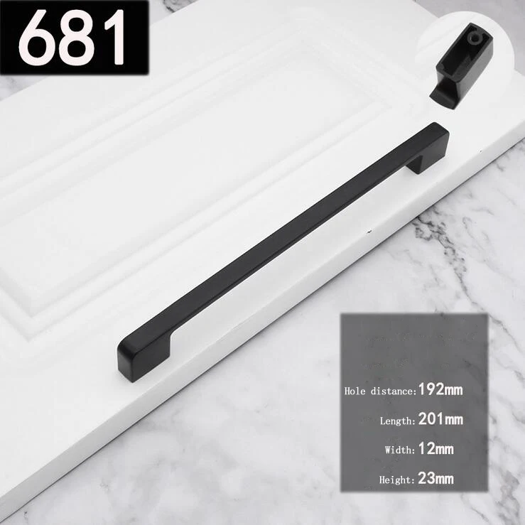 Кухонная ручка для дверцы шкафа черная Мебельная ручка для ящика шкафа Ручка из алюминиевого сплава 96 мм 128 мм 160 мм 192 мм - Цвет: 681-192