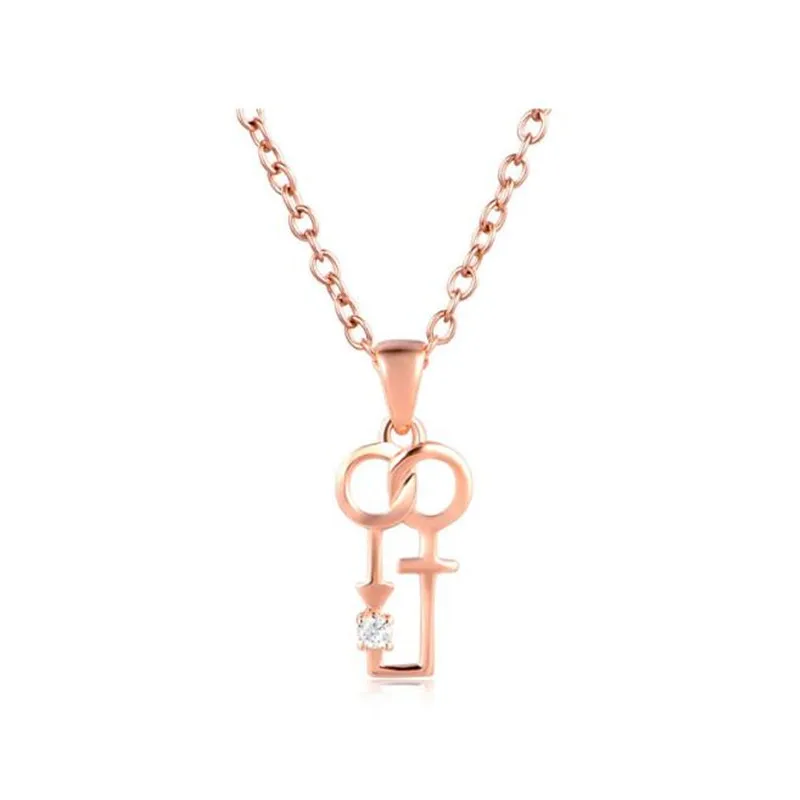 

New Double Key Matching Pendants For Lovers I Love You Couple Necklace Pendant 18K Gold Women Necklace Jewelry 0.38G