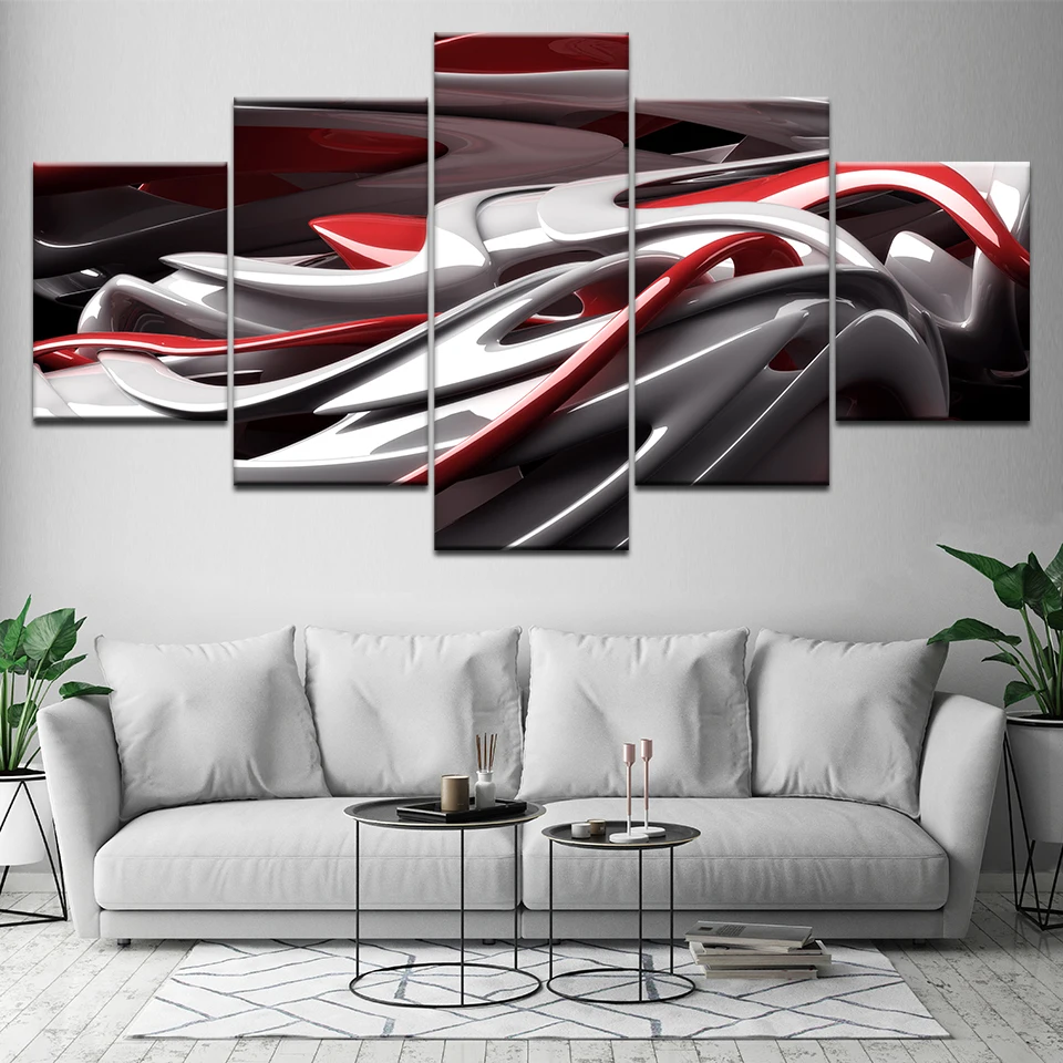 Cool Red and white abstract 5 Piece HD Wallpapers Art Canvas Print modern Poster Modular art painting for Living Room Home Decor | Дом и сад