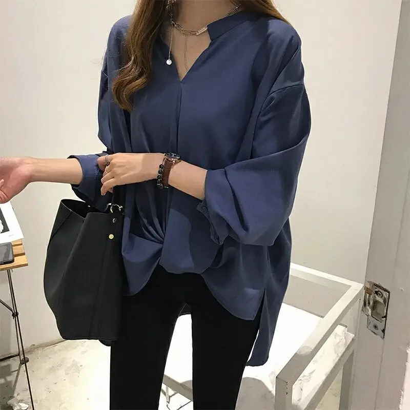 

2019 fashion new style, loose, Korean version, simple temperament, chiffon lining, long sleeve shirt, shirt bottom shirt