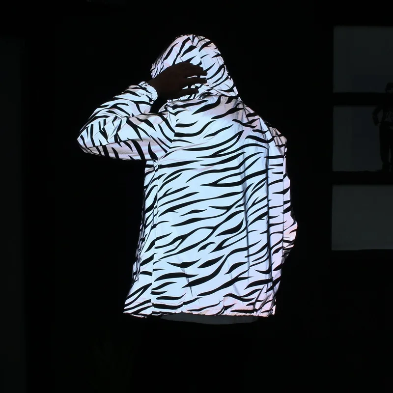 

Striped Hooded Reflective Jacket Men/Women 2017 Autumn Fluorescent Mens Jackets and Coats Casual Steetwear Windbreaker XXL