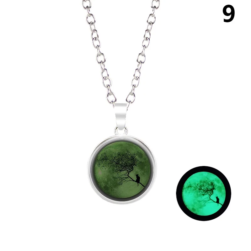 

1 Pcs Glow In The Dark Moon Necklace Galaxy Planet Glass Cabochon Pendant Necklace Silver Chain Luminous Jewelry Women Gifts LXH