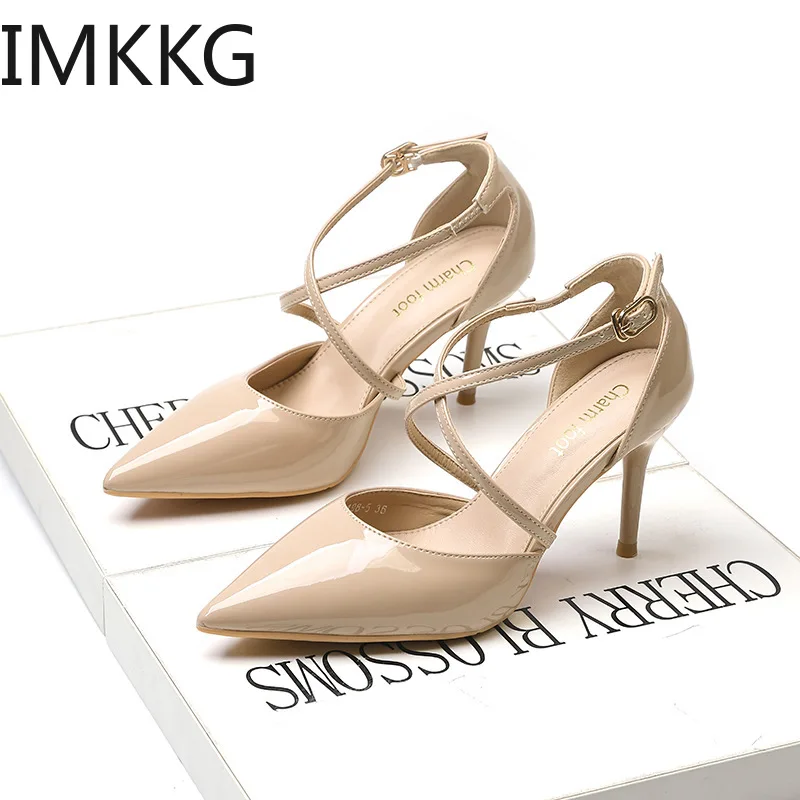 

Ladies Shoes High Heels Patent Leather Classic Pumps Sexy Dress Prom Wedding Women PU Pointed Toe Pumps F90247