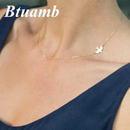 

Btuamb Simple Style Peace Dove Bird Necklaces Gold Silver Color Clavicle Chain Necklaces for Women Charm Jewelry Bijuterias