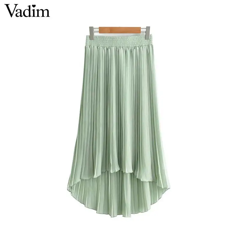 

Vadim women elegant chiffon midi skirt split design pleated irregular female chic sweet mid calf skirts BA559