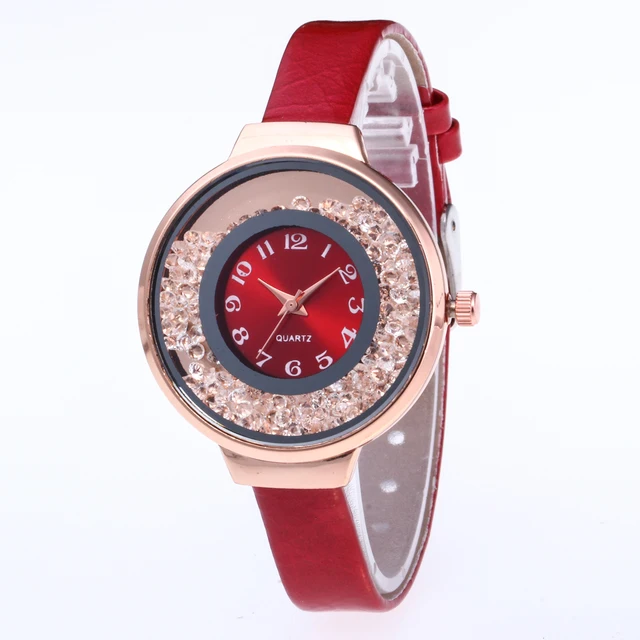 New Brand Leather Bracelet Strap Lady Rose Gold Bling Crystal Bezel Case Quartz New Brand Leather Bracelet Strap Lady Rose Gold Bling Crystal Bezel Case Quartz