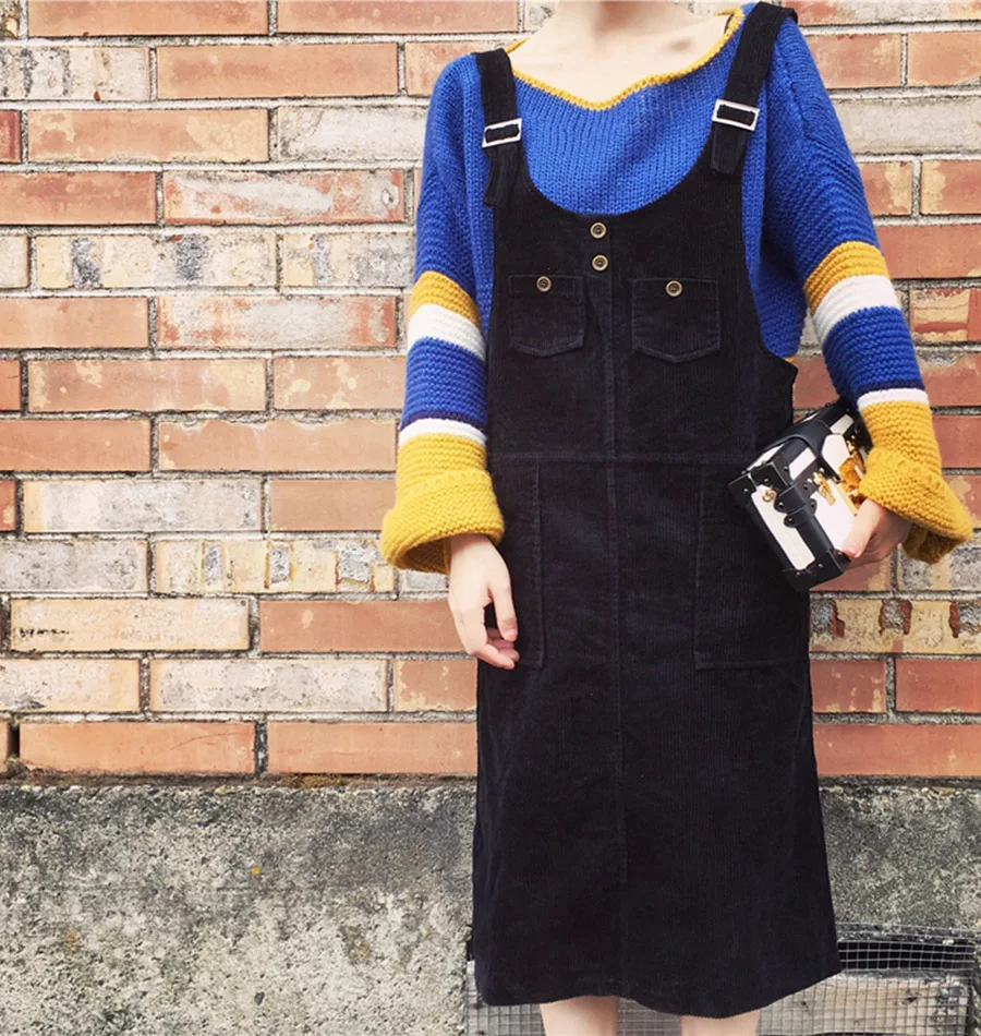 XITAO 2016 Women s autumn black corduroy shoulder straps dress female straight solid color sleevesless
