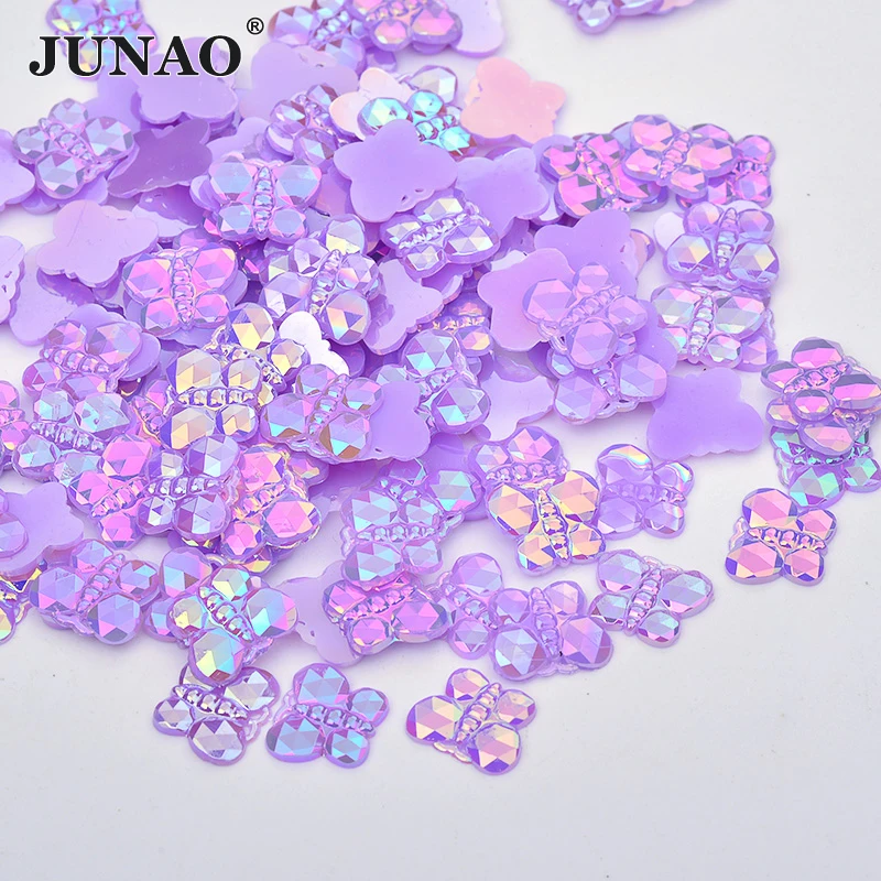 JUNAO 8*10 мм фиолетовые стразы с бабочкой аппликация плоским основанием украшение