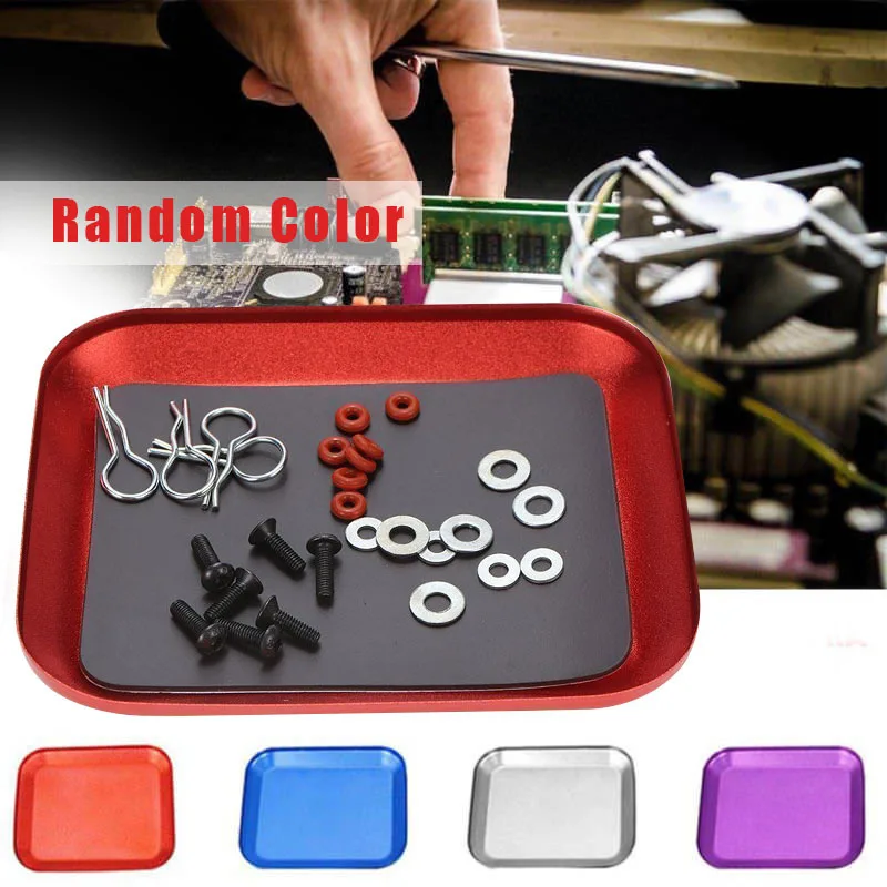 1pc Magnetic Tray Stainless Steel Square Screw Parts Bowl Tray Dish Suction Pad Absorb Dish Storage Tool Color Random