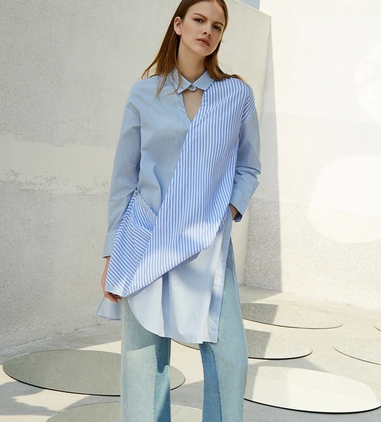 

2019 Fashion Women's New Spring Female Dress Stitching shirt YLO190335