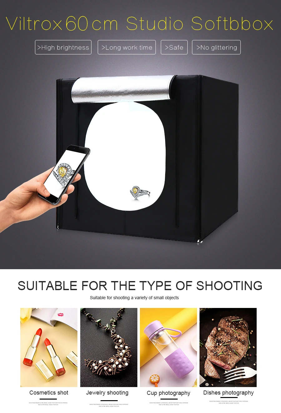  CY 60*60cm LED Photo Studio light tent Tabletop Shooting SoftBox lightbox+Portable Bag+Dimmer switc