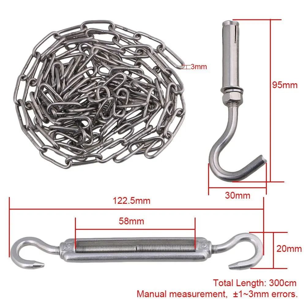 

Silver Load 60KG 304 Stainless Steel M3 300CM Turnbuckle Chain Set for Outdoor Drying or Tightening
