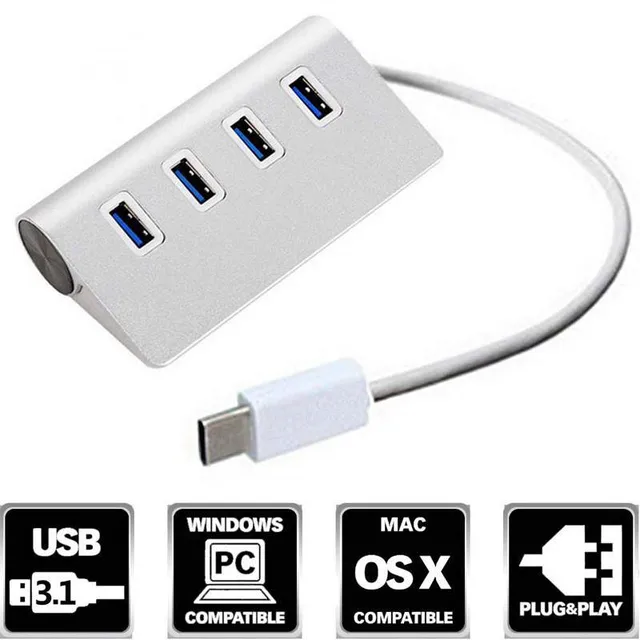 Computer Accessories Alloy USB 3.1 Type C USB-C Multiple 4 Port Hub Adapter For PC Tablet 