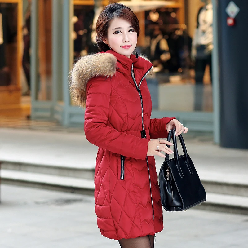 NXH Snow wear wadded jacket female 2018 winter jacket women slim Long Cotton outerwear winter coat women plus size parkas women