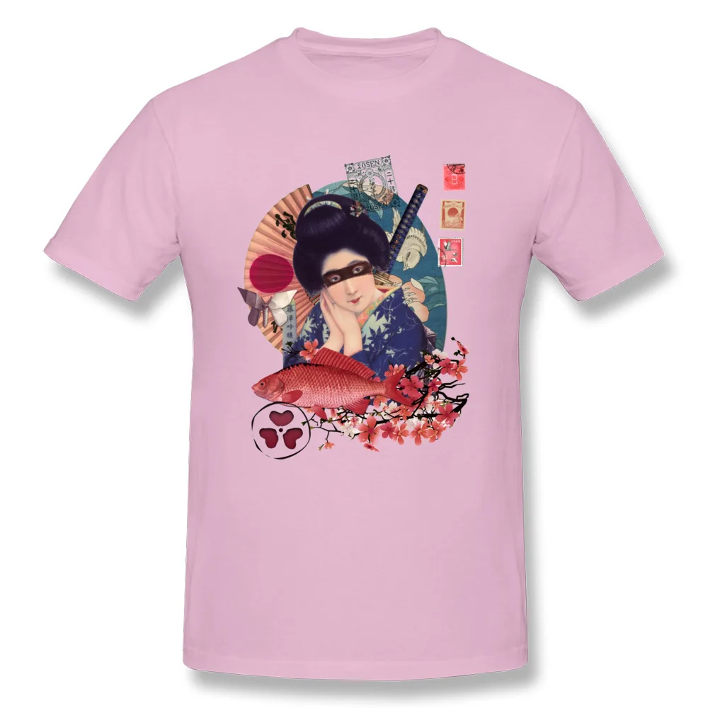 T Shirt T-Shirt Collage-Geisha-Samurai-Indigo-and-Marsala-Kio- Mother Day 100% Cotton Crew Neck Mens T-Shirt Printed On Funny Collage-Geisha-Samurai-Indigo-and-Marsala-Kio- pink