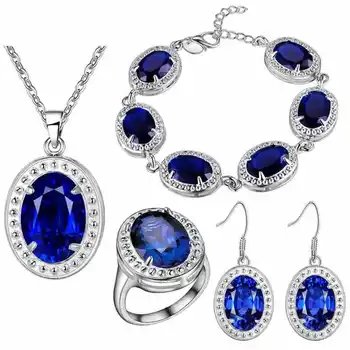 

Luxury Women's Earrings Necklace ring bracelet Jewelry Sets UA New style treasure blue stone Color treasure set