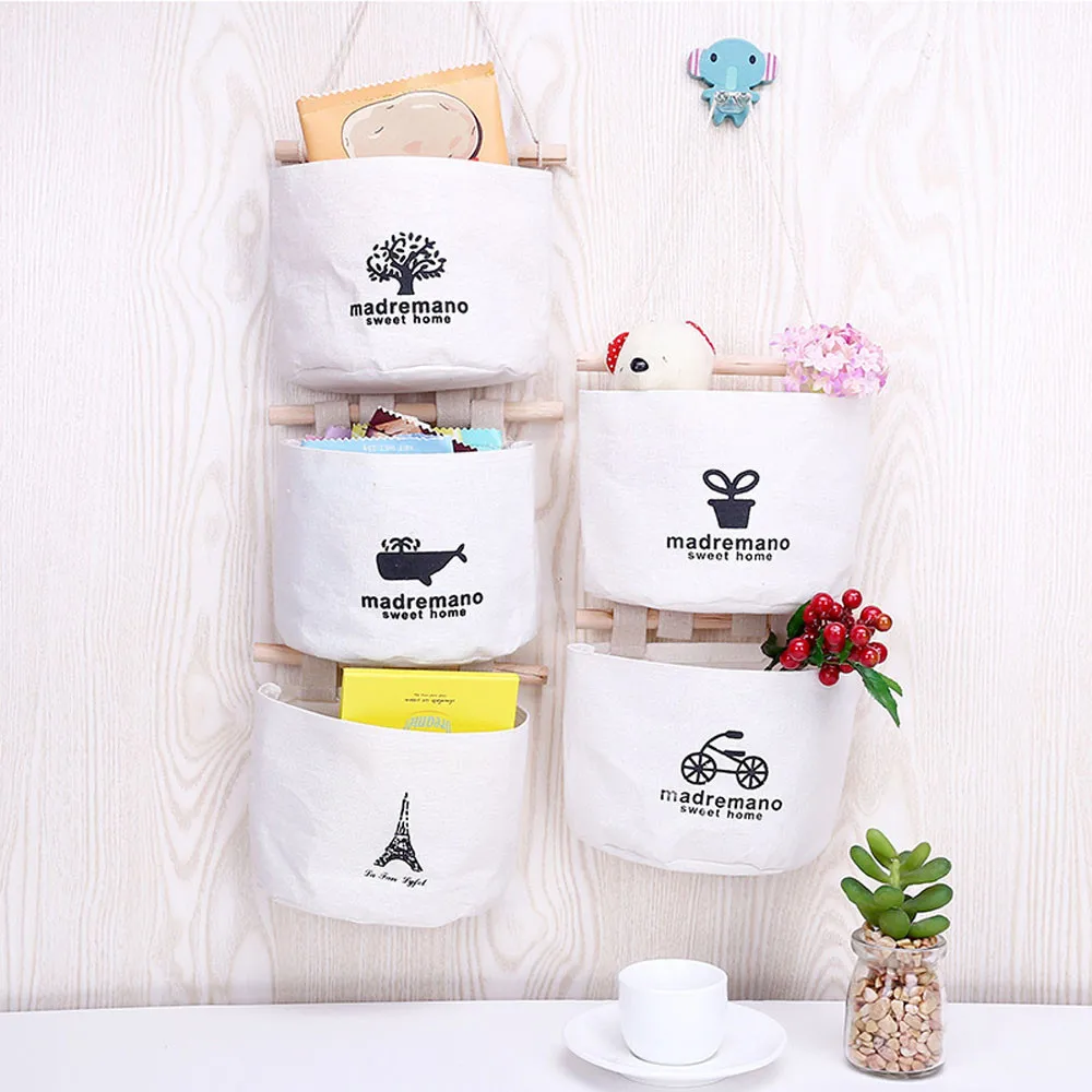 

2018 New Cotton Cute Pattern Hanging Storage Bag Debris Pouch Wall Combination Cosmetic Toys Organize Pockets stationery