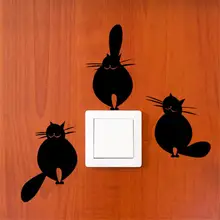 Черная наклейка на выключатель "Котик" симпатичный милый мультяшный для украшения внутренних стен или окон в гостиной, спальни, ванных комнат