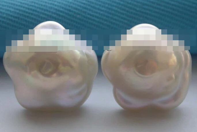 

hot sell new - wb00641 genuine Natural 16mm White Reborn Keshi Flower Pearl Earrings studs 14k