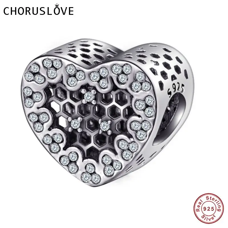 

Choruslove Hot New 925 Sterling Silver Shine Honeycomb Heart Bead fit European DIY Bracelet for Birthday Gift SS3728