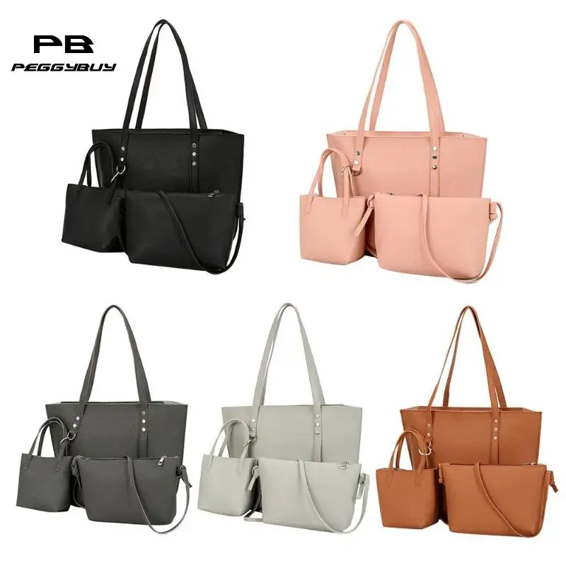 

3pcs/set Solid Color Rivet Women Shoulder Crossbody Totes Top-handle Bags