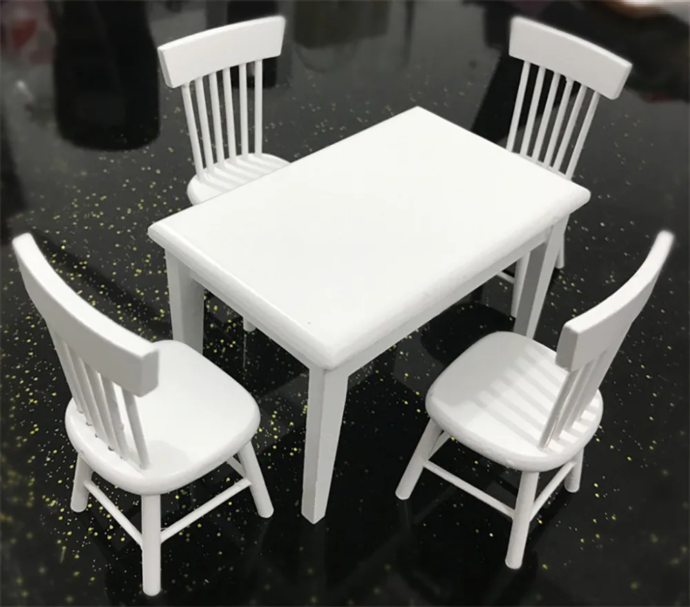 Hot Sale Princess Doll 1:12 Dollhouse Miniature Furniture Wooden White Dining Table Chair Model Set 40# dropship