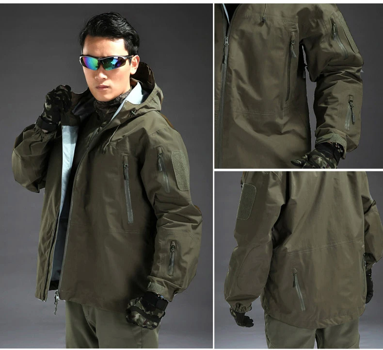Открытый водонепроницаемый жесткий корпус Военная тактическая куртка для мужчин камуфляж с капюшоном Hardshell тонкий давление клей ветровка пальто Топы