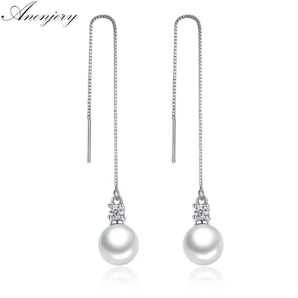 Женские длинные серьги кисточки Anenjery серебристого цвета с цирконом|earrings for|dropping