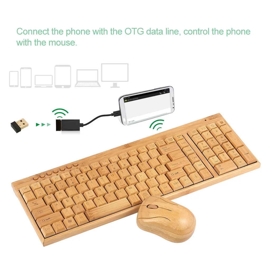 2,4G Беспроводная бамбуковая ПК клавиатура и мышь комбо компьютерная клавиатура мыши Офис ручной работы из натурального дерева Plug and Play