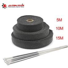 Alconstar-5 м/10 м/15 м 1 рулон фибростекло тепловой щит мотоцикл бумага для выхлопной трубы для мотоцикла лента термическая лента термозащита+ 6 галстуков комплект
