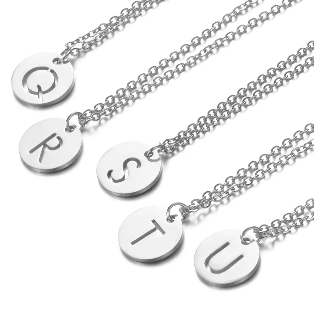 3Pcs/Lot A-Z 26 Initials Name Necklace 12mm Round Pendant Letter Alphabets Necklace  Stainless Steel Femme Choker gift for Women