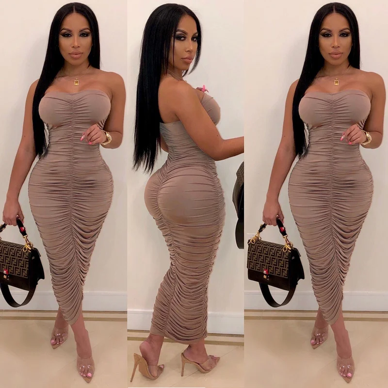Высокое качество хаки без бретелек Bodycon длинное эластичное платье облегающее для вечеринки со знаменитостями платье