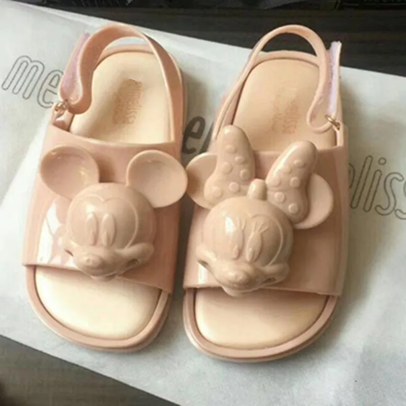 Mini Melissa/Новинка года; бразильские сандалии с объемным изображением головы Микки; прозрачные сандалии для девочек и мальчиков; детские сандалии; милая детская обувь Melissa - Цвет: Розовый