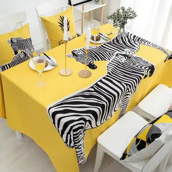 

INS Fashion Black and Yellow Geometric Animal Zebra Pattern Tea Table Cloth Nordic Style Outdoors Camping Waterproof Tablecloth