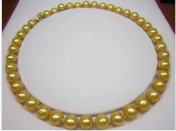 

free shipping Noble jewelry natural 10-11mm natural south seas gold pearl necklace 18inch 925 silver