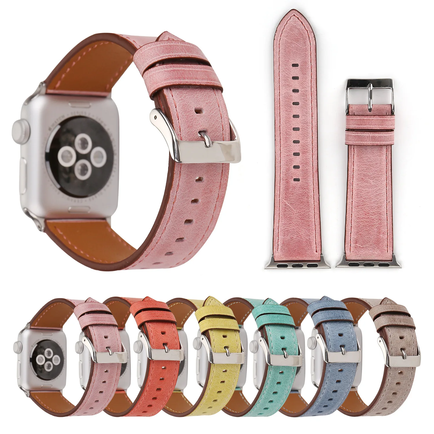 Ремешок для часов Apple Watch 1 2 3 4 5 Простой браслет из натуральной кожи карамельных