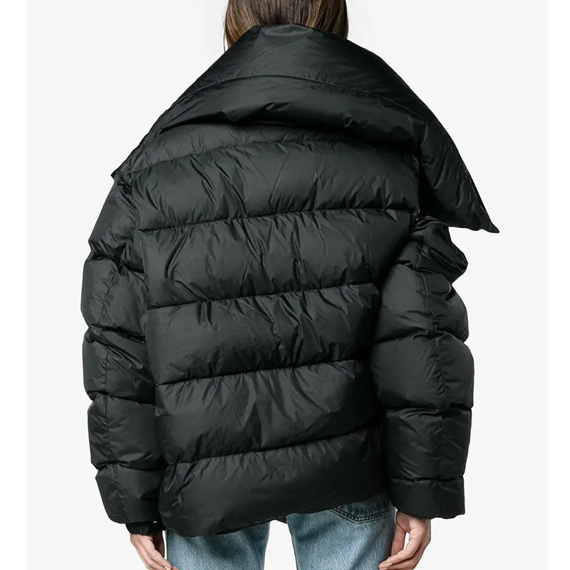[EAM] осеннее женское черное пальто с отложным воротником и длинным рукавом, с пряжкой, теплое плотное пальто с хлопковой подкладкой LE028