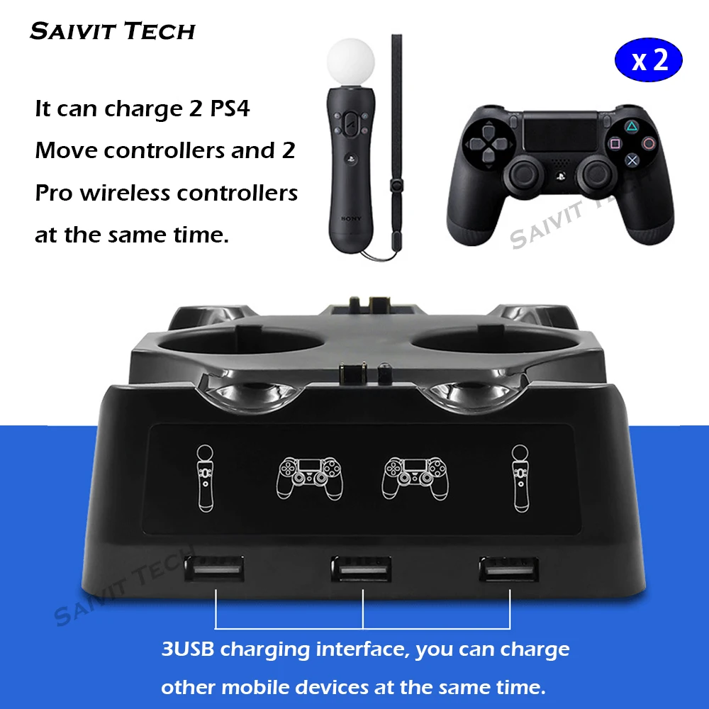 

PS4/PS MOVE/PS VR Gampad Charging Station 2 LED Display Multi-function Dual Controller charging Dock for Sony PS4 &Slim&Pro