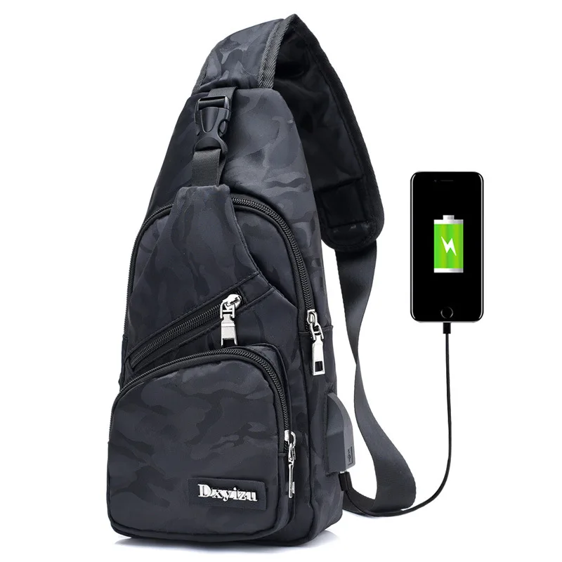 

New Men Women Camouflage Chest Bag USB Charging Male Boys Crossbody Bag mochila Travel Daypack Casual Office Messenger Bag Pack