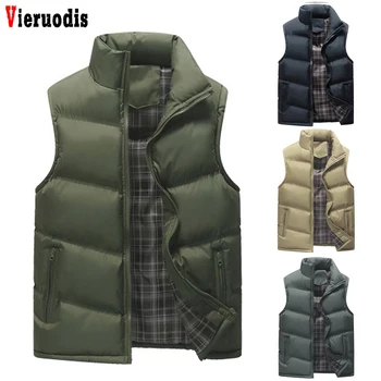 

Male Spring Autumn Sleeveless Jackets Stand Collar Plus Size 4XL Waistcoats Army Khaki Casual Vest Solid Men's Vests Men Coats