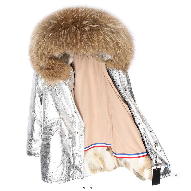 Женское зимнее длинное пальто из натурального кроличьего меха со съемной подкладкой, очень большое пальто с воротником из меха енота, Женская парка