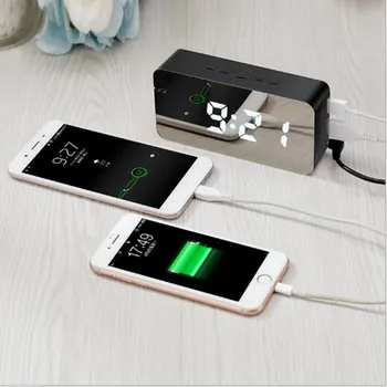 

LED Mirror Alarm Clock Digital USB function Snooze Wake Up Light Electronic Large Time Temperature Display Make Up Table Clock