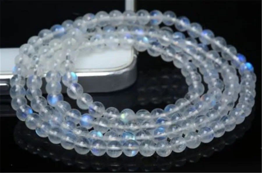 6mm Genuine Blue Light Natural Moonstone Bracelets Women Female Stretch Natural Stone Crystal Round Bead Bracelet (1)
