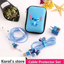 Милый мультфильм USB кабель наушники протектор набор с наушниками коробка кабель Стикеры для намотки Спиральный шнур протектор для iphone 6 7 8plus