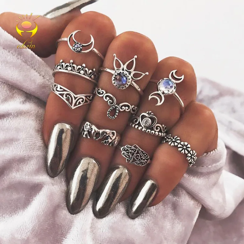 Edwin New Women Rings 2018 Retro Carved Hollow Out Set Beautiful Various Shapes 10 Sets Suit Gift Party Fashion A082 | Украшения и