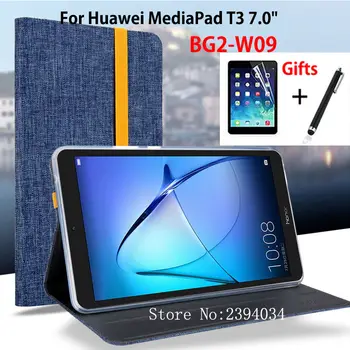 

Slim Fashion Case for Huawei MediaPad T3 7.0 BG2-W09 Smart Cover Stand Funda TPU + PU Leather for Honor Play Pad 2 7.0 +Film+Pen