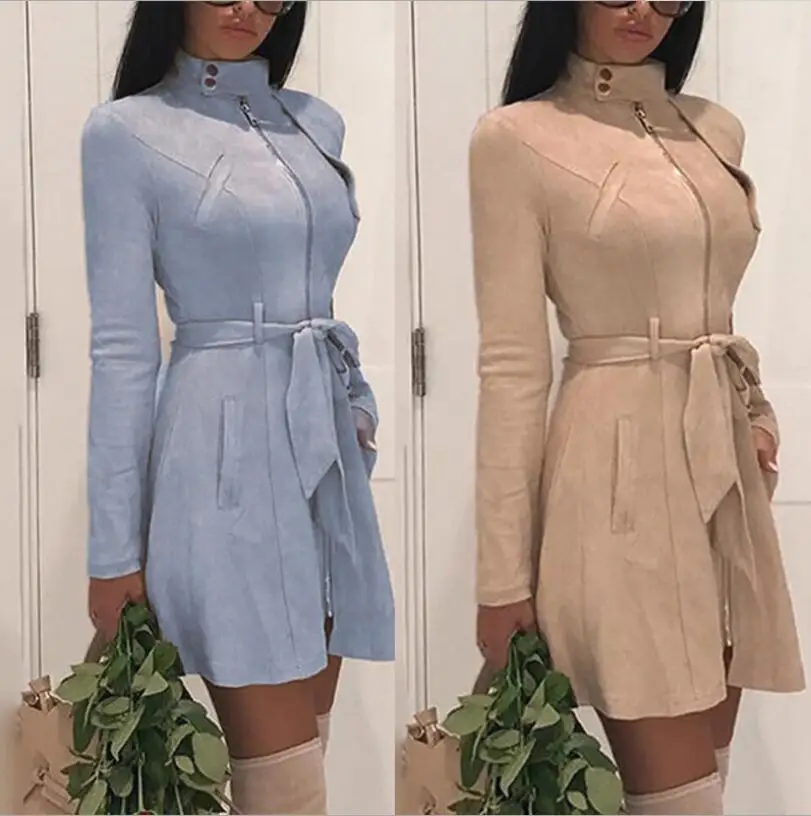 

New ladies trench cloak windbreaker 2019 solid color casual zipper coats with Slim plus size outerwear women high quality trench