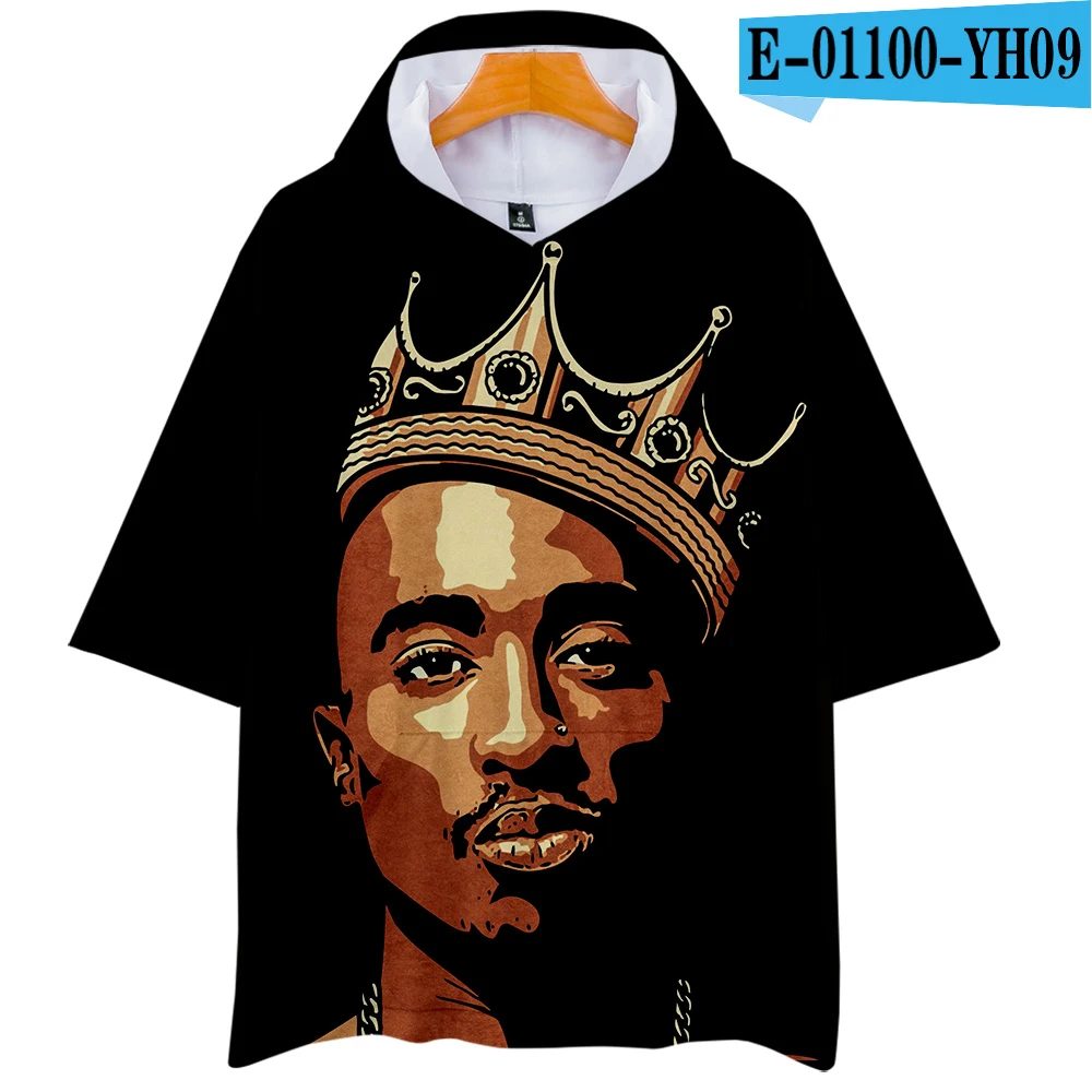 LUCKYFRIDAY 2Pac Rapper мужские футболки 3D Повседневная летняя модная футболка с коротким рукавом и капюшоном Harajuku уличная одежда в стиле хип-хоп - Цвет: one