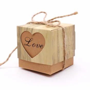

2017 New Arrival 100Pcs Vintage Paper Heart Candy Boxs Burlap Twine Gifts Boxes Wedding Party Favours Free Shipping