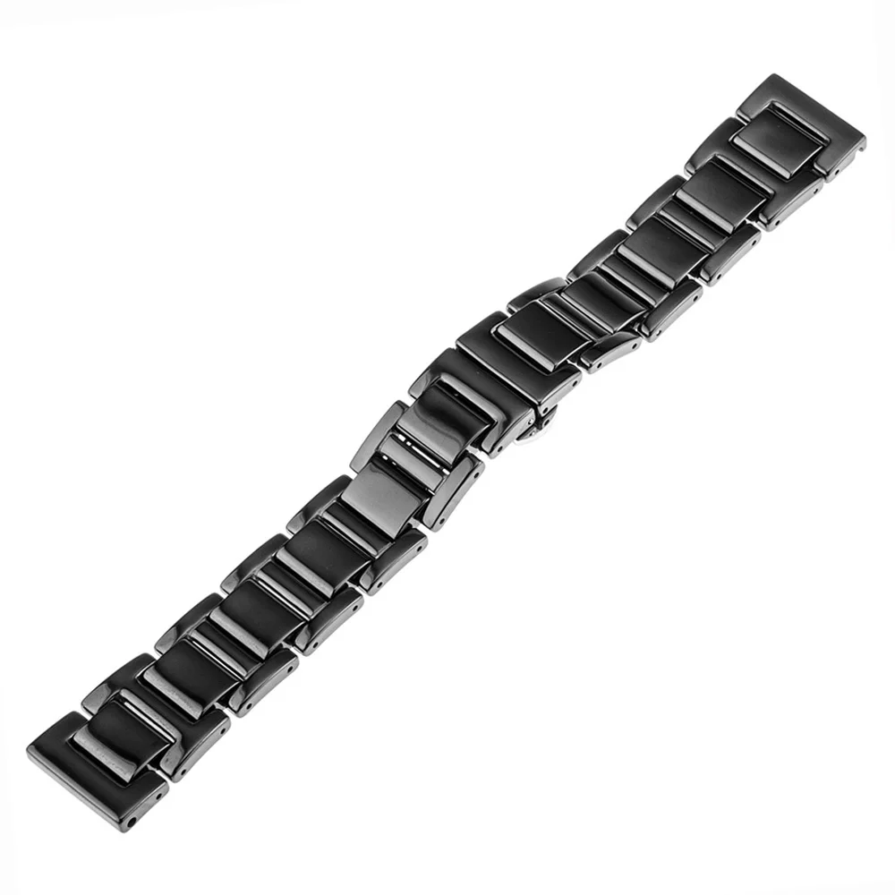 Полностью керамический ремешок для часов+ ремешок для удаления звеньев для Rado для мужчин и женщин, ремешок с бабочкой и пряжкой, ремешок, браслет, черный, белый цвет, 16 мм, 18 мм, 20 мм - Цвет ремешка: Black